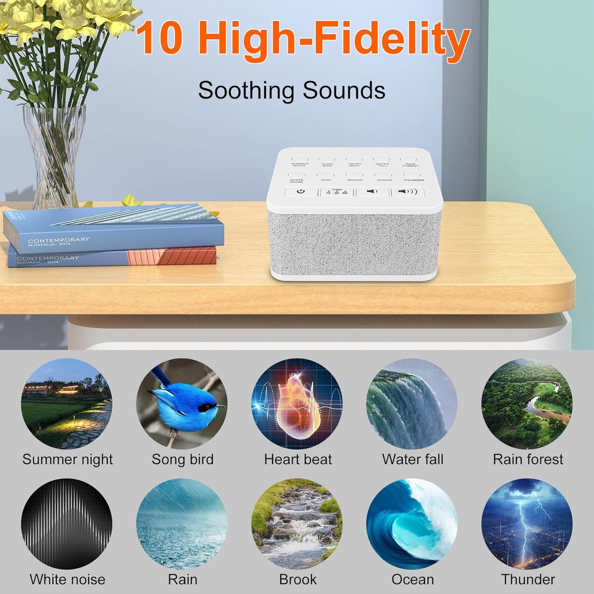 LUXSWAY Sound Machine, White Noise Machine with 10 Natural Soothing Sounds, Volume Control & 3