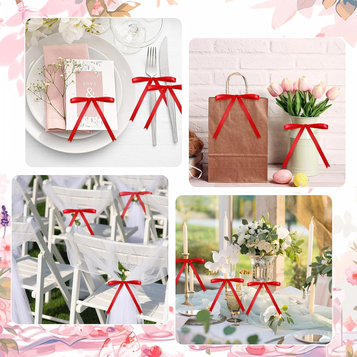 Riceshoot 100 Pcs Twist Tie Bows Bulk 5x7 Inch Satin Ribbon Bows for Gift Wrapping Cake Treat Bags