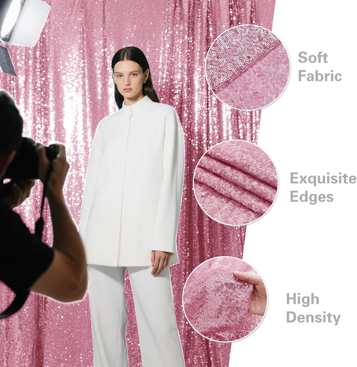 Pink Sequin Backdrop Curtain 2 Pieces 2FTx8FT Glitter Photography Backdrop for Party Wedding