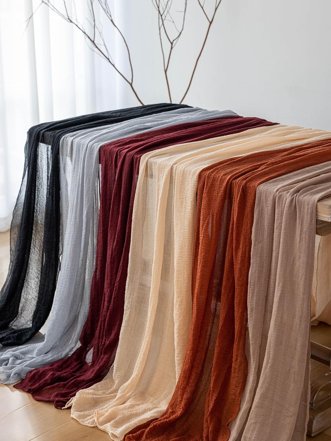 6pcs Dusty Blue Gauze Rustic Cheesecloth Table Runner 120 Inch 10 FT for Wedding Baby Shower Bridal
