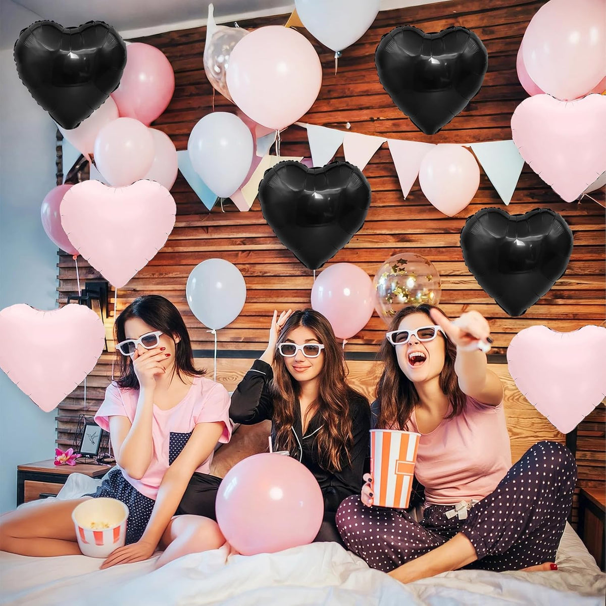 Black and Pink Heart Balloons,12Pcs 18Inch Baby Pink Black Heart Shaped Foil Helium Balloons for