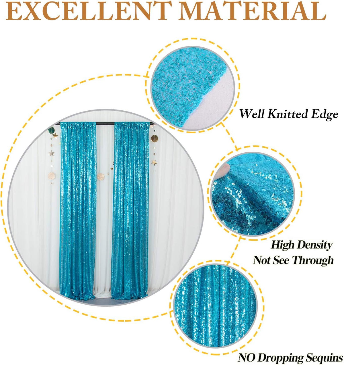 ShinyBeauty Sequin Curtains 4 Panels - Aqua Blue Shimmer Backdrop for Mermaid Parties & Baby