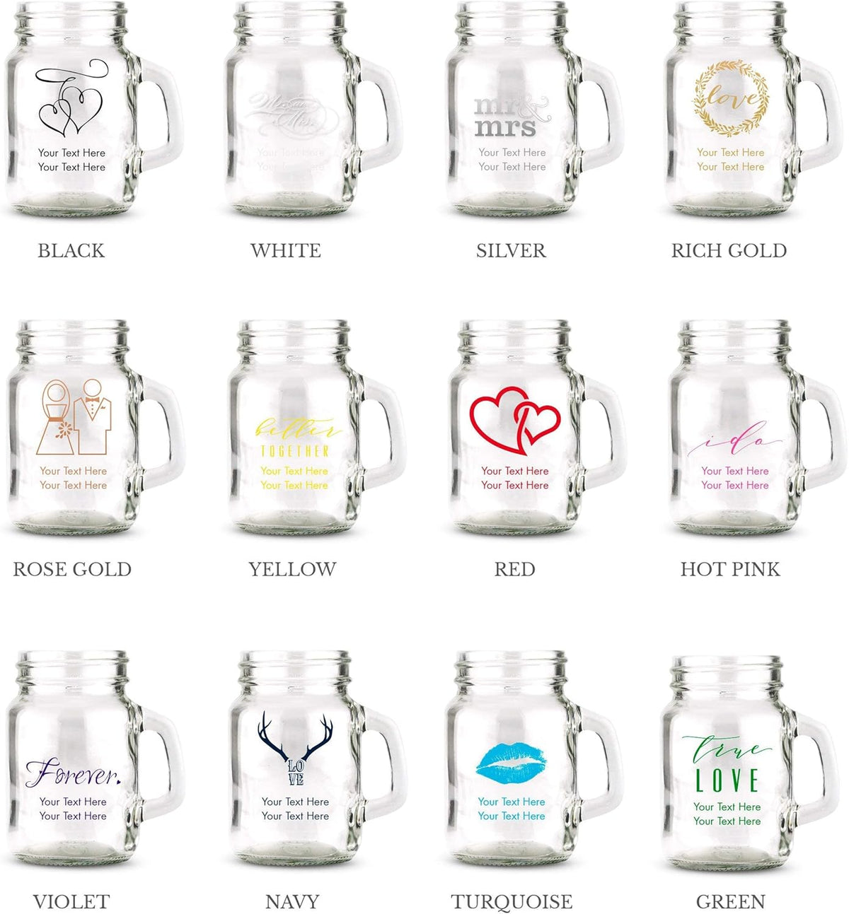 WEDDINGSTAR Personalized 4oz Mini Mason Jar Shot Glass Customizable Full Color Print - 1 pack