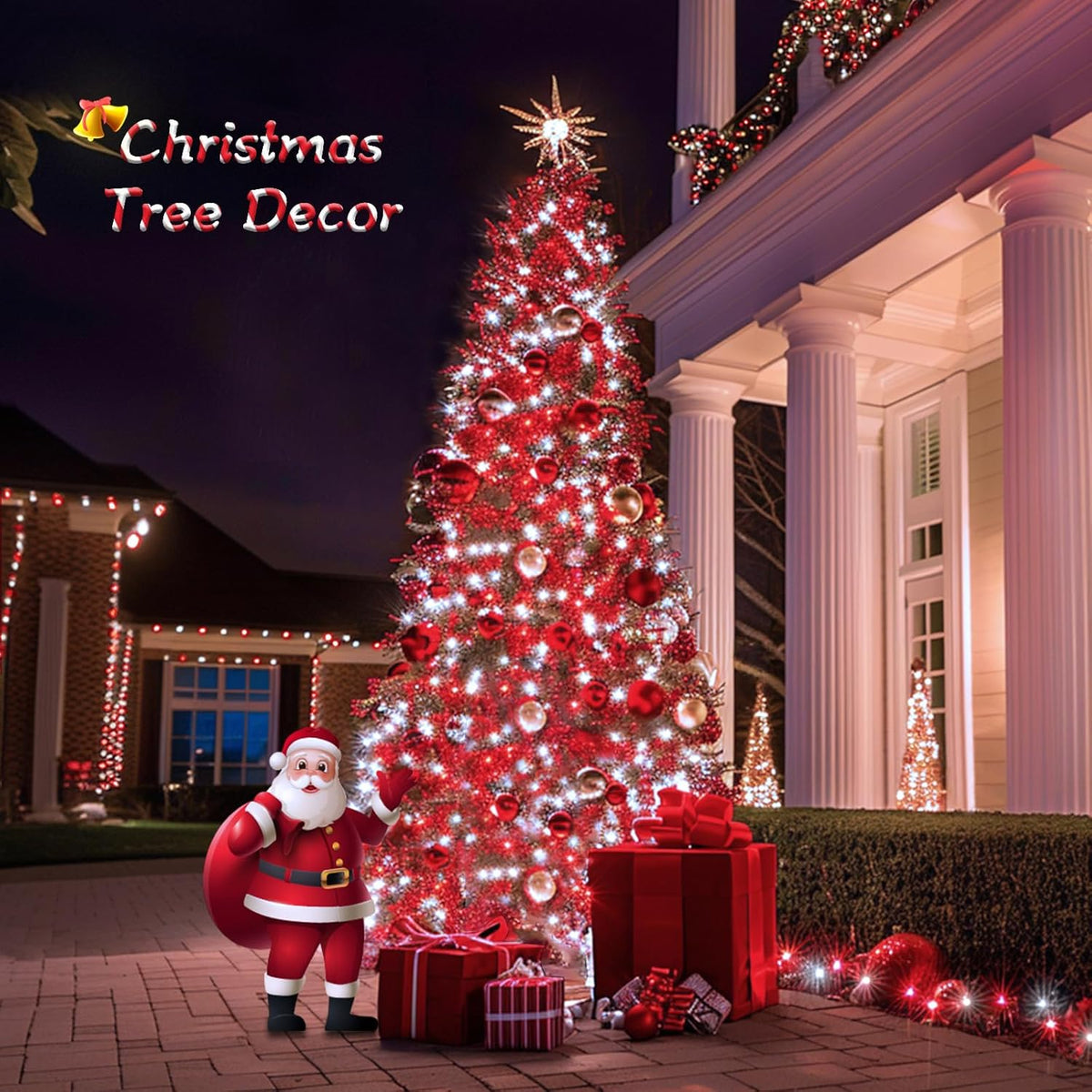 JMEXSUSS 2 Pack Red and White Christmas Lights, Each 100 LED 33ft Solar String Lights Outdoor