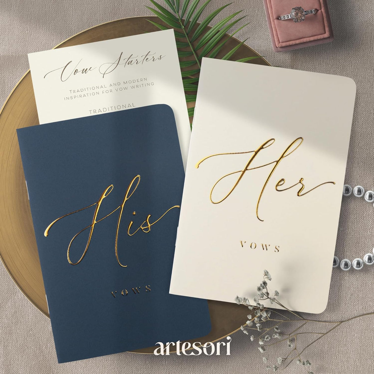 ARTESORI Premium Wedding Vow Book for Her & Him, Soft Touch, Gold Foil, 28 Lined Pages, Wedding Vow