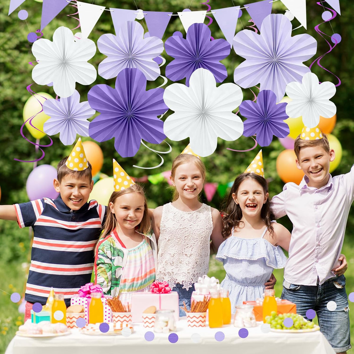 Lavender Birthday Party Decorations - Purple White Party Decorations with Hanging Paper