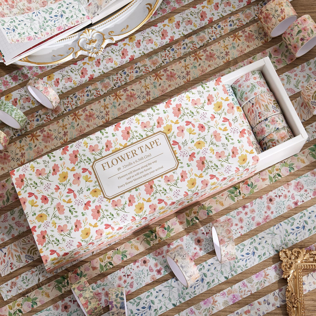 32 Rolls Washi Tape Set, Colored Floral Decorative Masking Tape, Artists Tapes for Journaling, Junk
