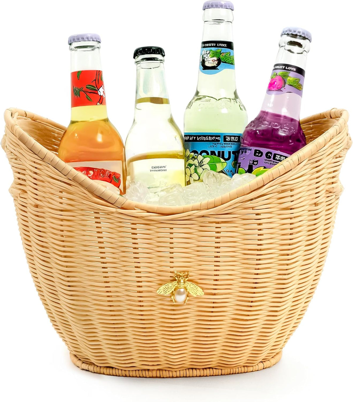 Lexenic Ice Bucket with Handle Hole, Woven and Acrylic Double Layer Basket Design, 4L Champagne