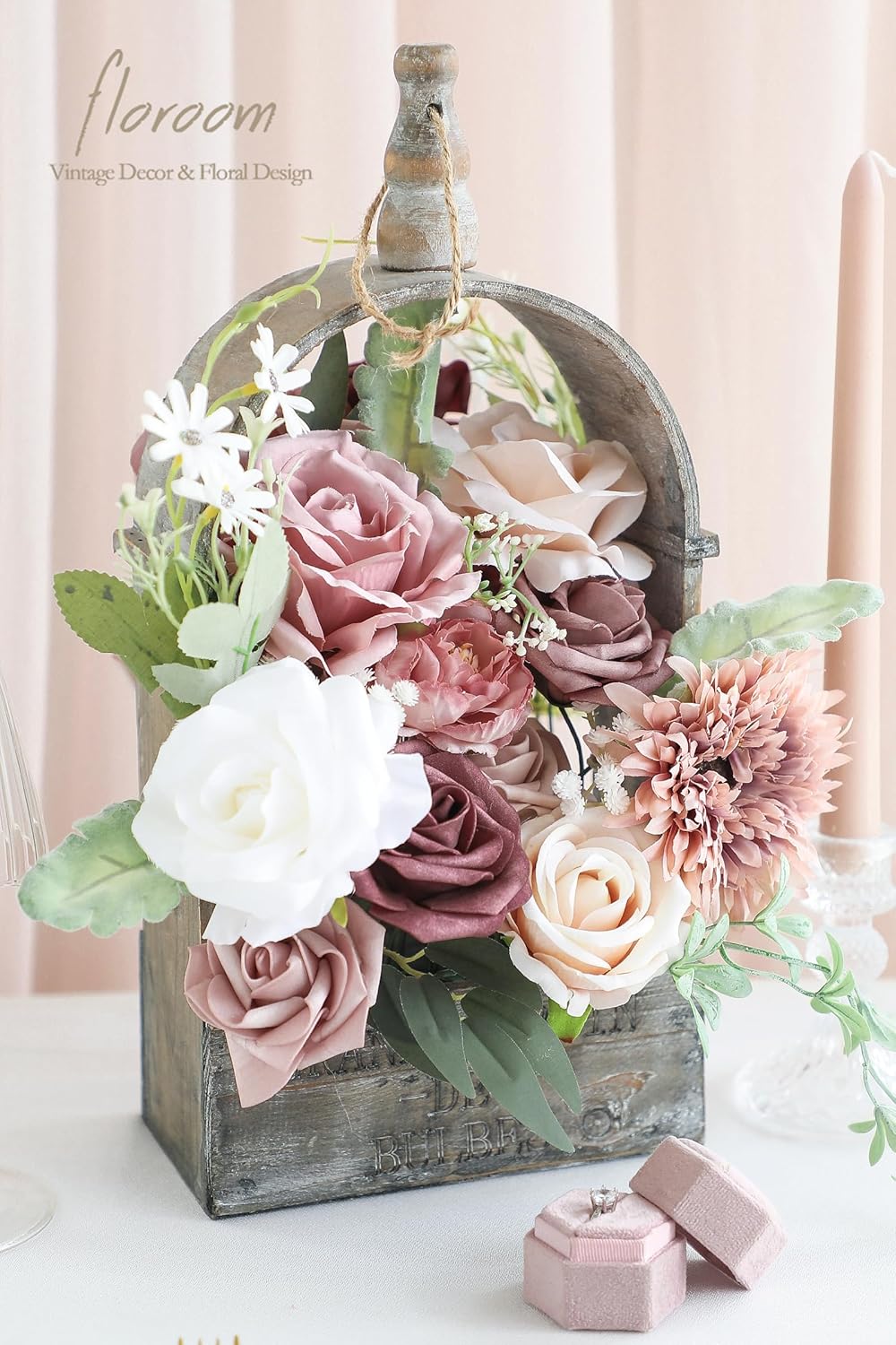 Floroom Dusty Rose Mauve Artificial Flowers Fake Roses Peony and Greenery Combo Box Set for DIY