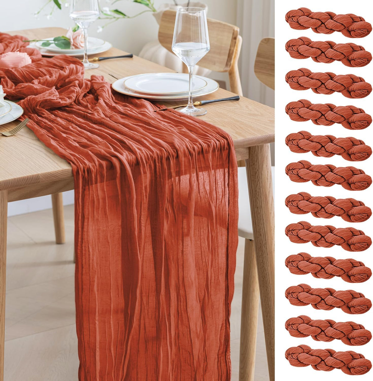 Asee'm 12pcs Cheesecloth Table Runner 120 Inches Long Terracotta Boho Gauze Cheese Cloth Runner