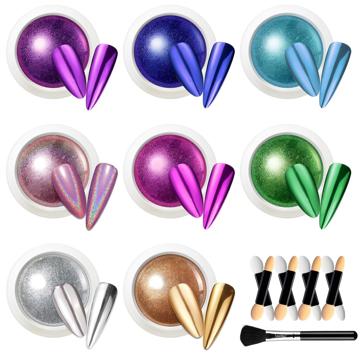beetles Gel Polish 8 Colors Chrome Powder for Nails Pink Purple Blue Green Silver Golden Rainbow