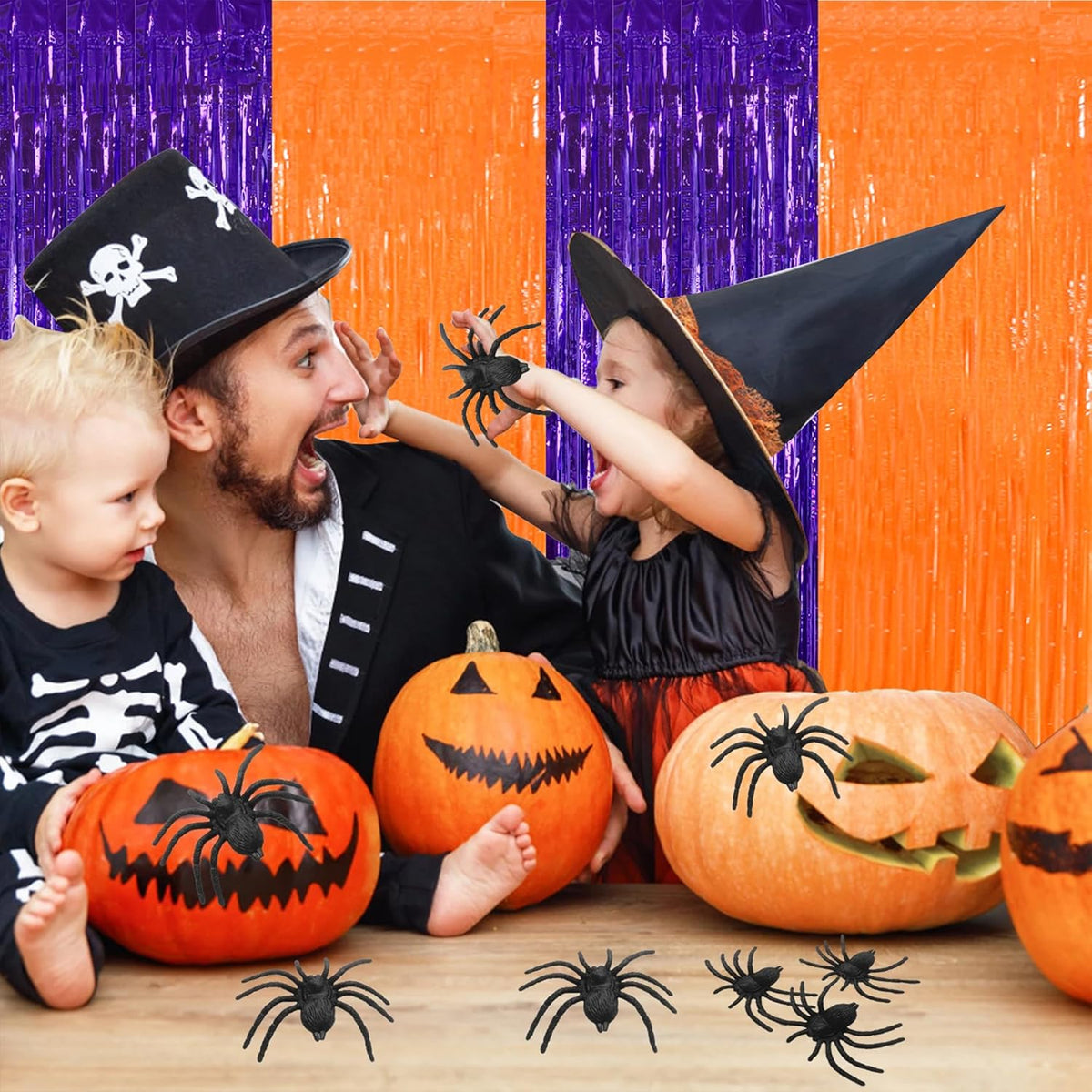 BEISHIDA 2Pcs Orange Purple Door Streamer Happy Halloween Backdrop Foil Fringe Tinsel Horry Party