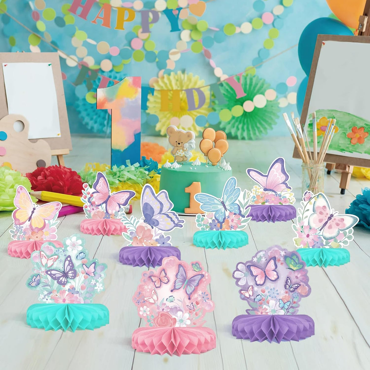 Butterfly Birthday Party Supplies Kit - Butterfly Themed Honeycomb Centerpiece ，Table Decorations