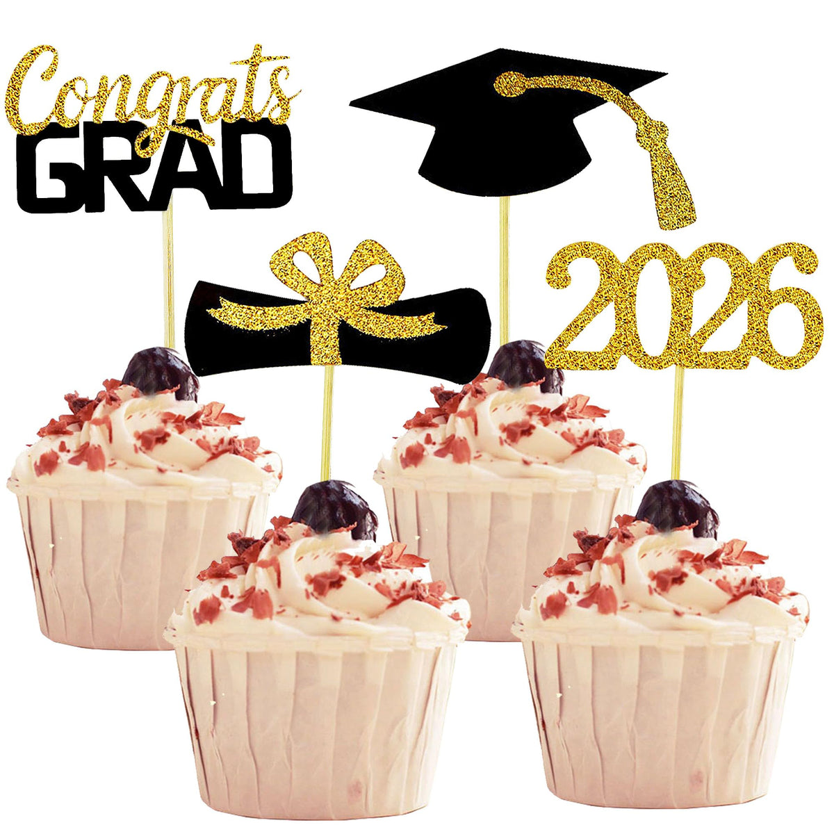 YuBoBo 2026 Graduation Cupcake Toppers, 48 PCS Food/Appetizer Picks For Graduation Party Mini Cake
