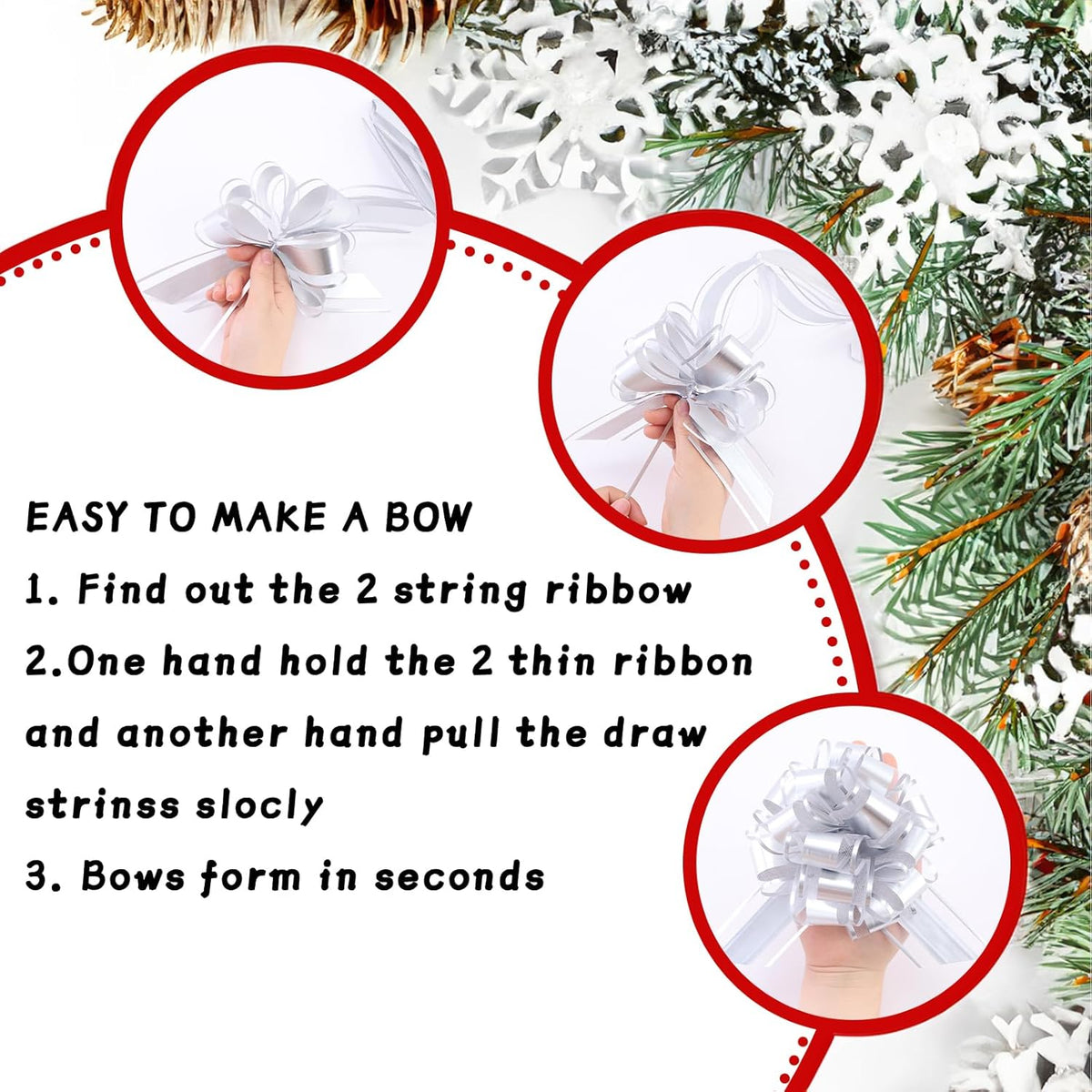40 Pieces 6 Inches and 3 Inches Pull Bow Wrapping Pull Bow Ribbon Pull Bows for Wedding