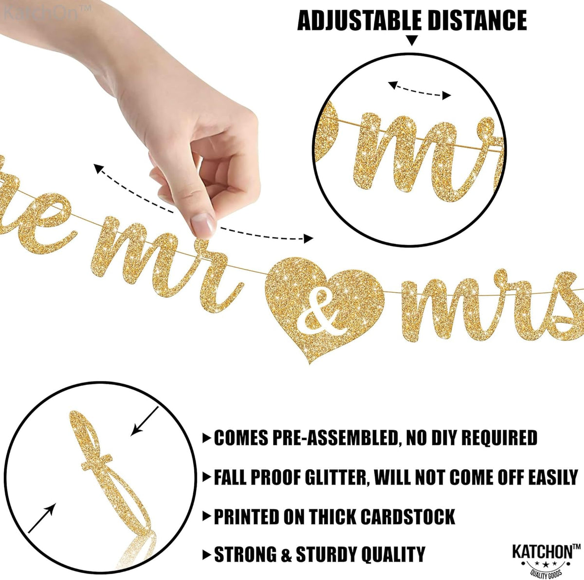 KatchOn, Gold Glitter Future Mr & Mrs Banner - 10 Feet, Pre-Strung, No DIY | Future Mr and Mrs