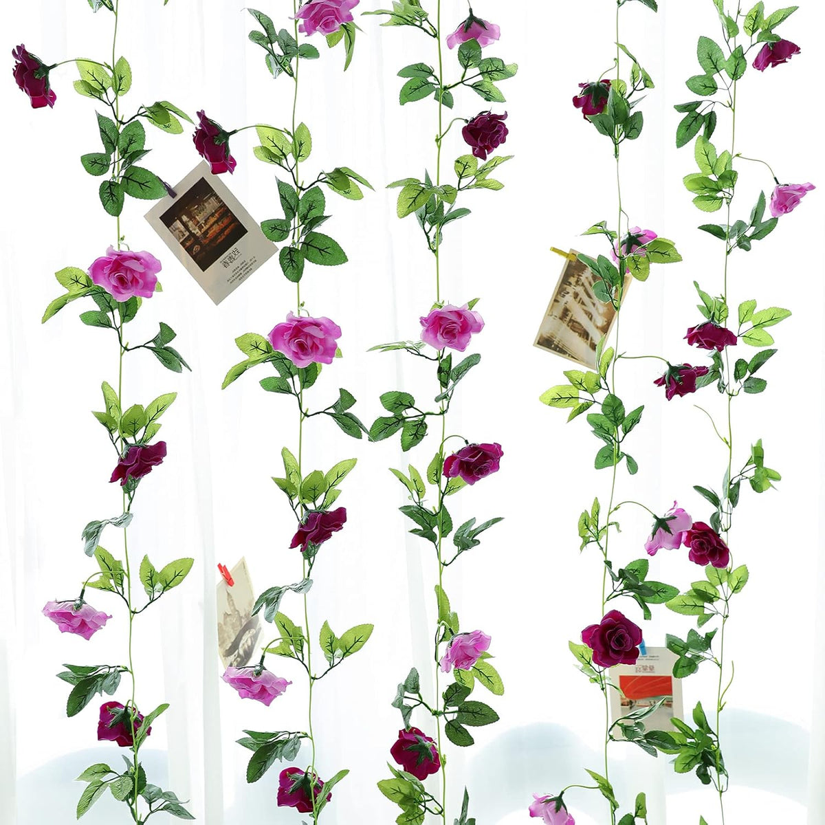 Floweroyal 2 Pack Artificial Flower Garlands 15.8FT Fake Rose Vines Silk Flowers Hanging Rose Ivy