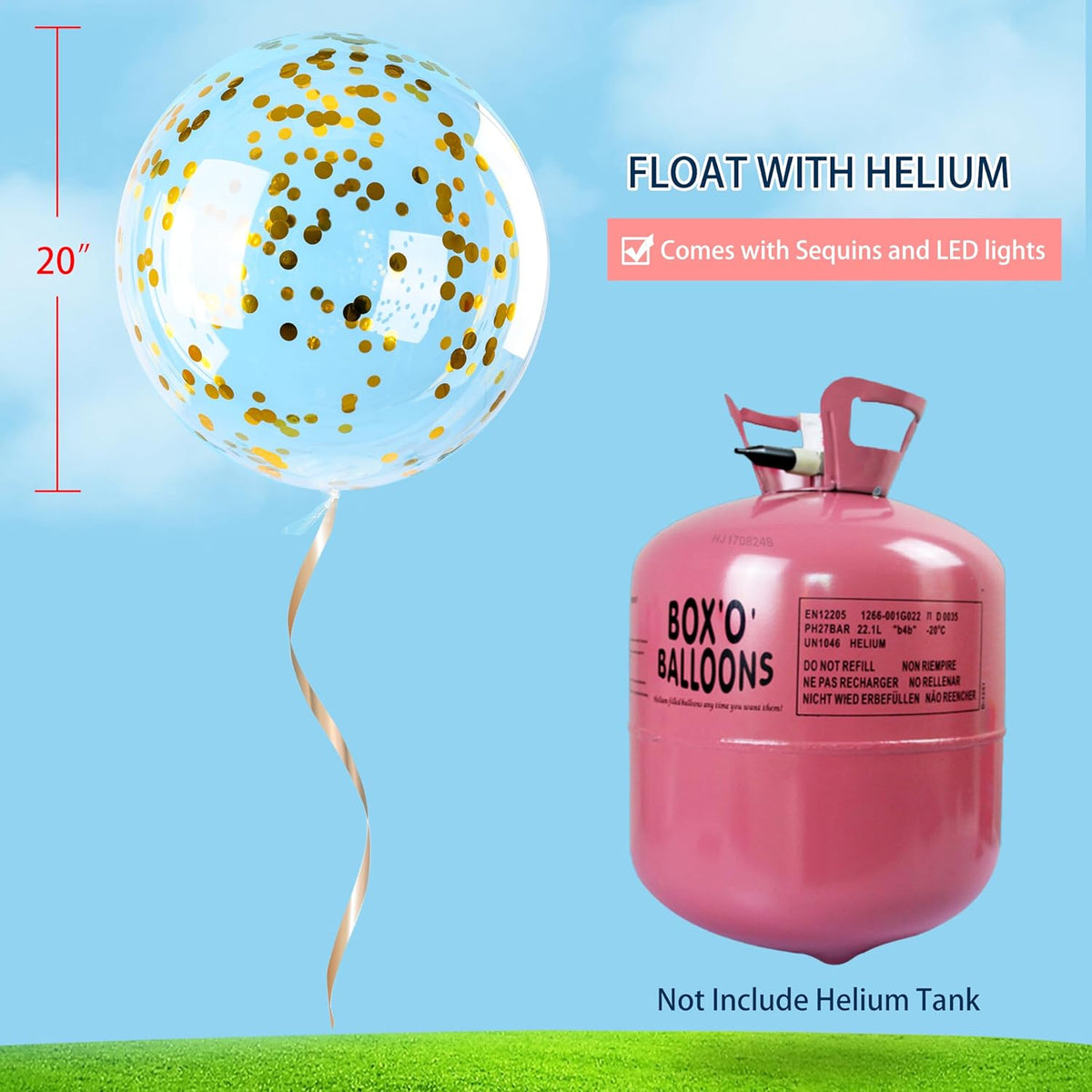 12 Pack Big Light Up BOBO Led Balloons with Sticks - Clear Balloons with Lights, Glow in the Dark