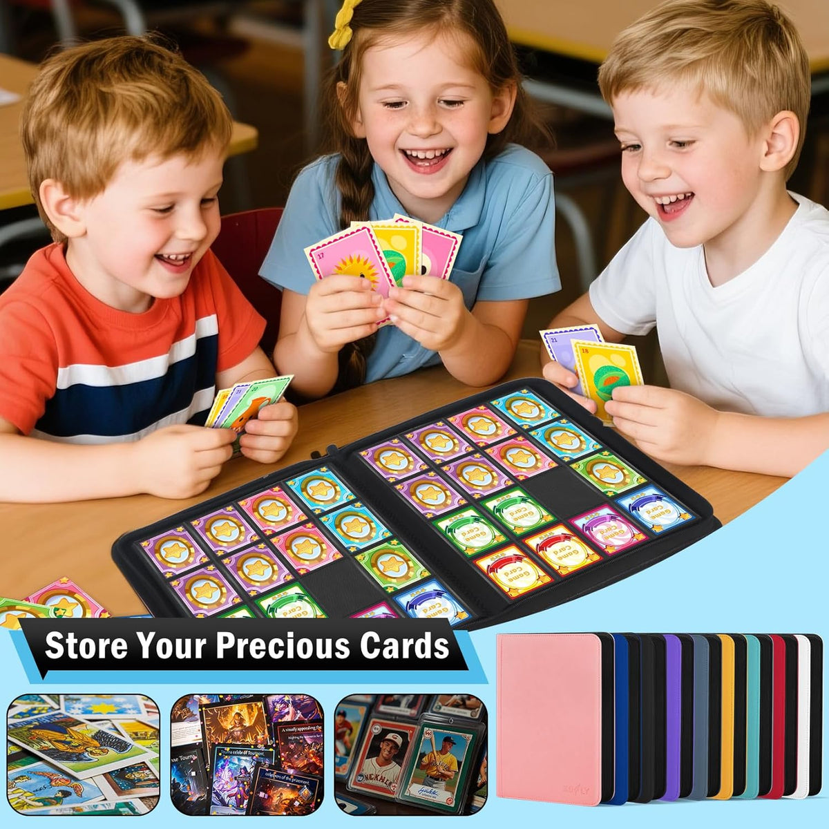 1000+ Pockets Trading Card Binder, 16 Pockets Zipper Binder Card Album, 32 Pack Double-sided Side