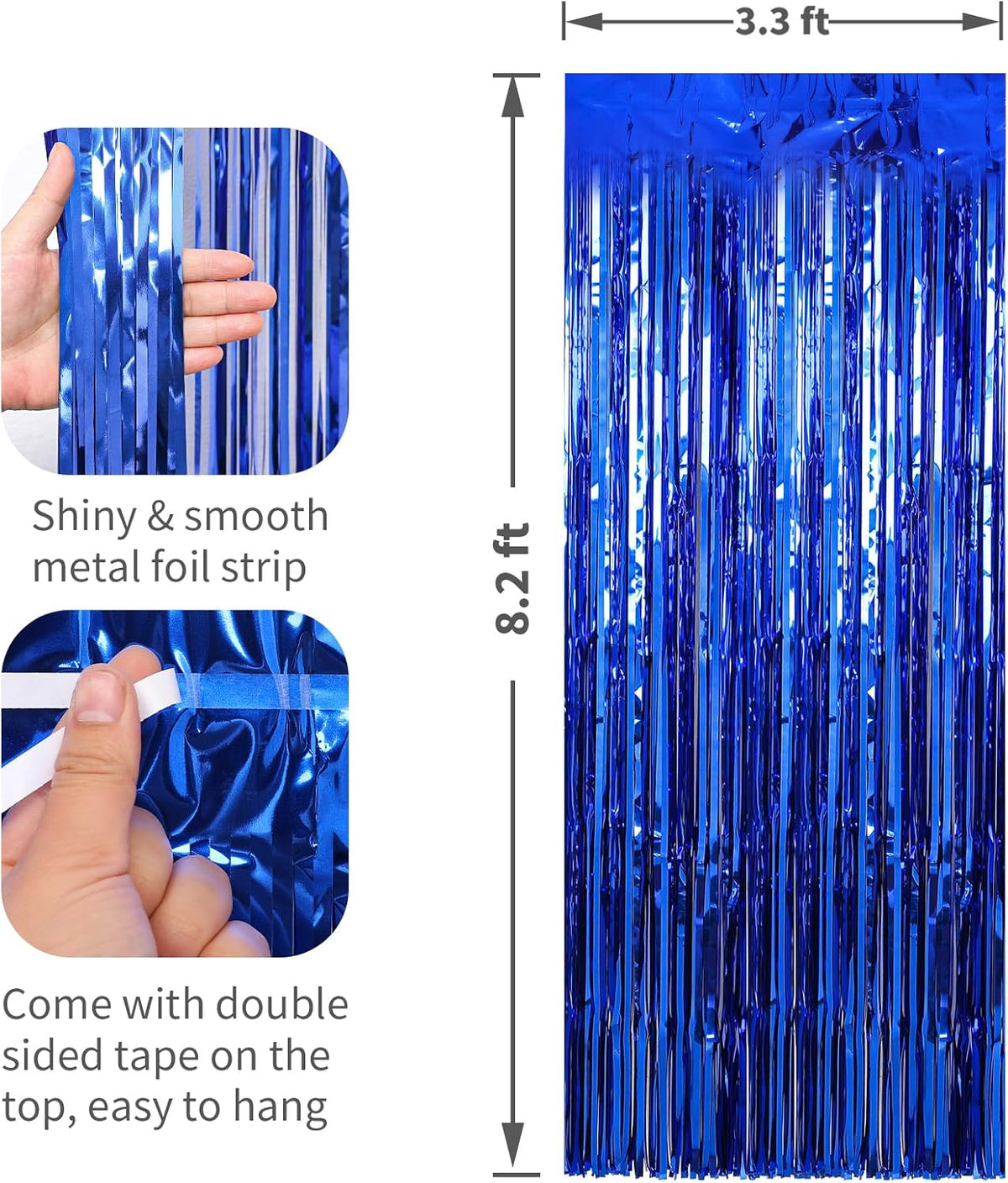 4 Pack Dark Blue Foil Fringe Curtains Door Streamers Party Decorations 3.3 x 8.2 ft, Tinsel Curtain