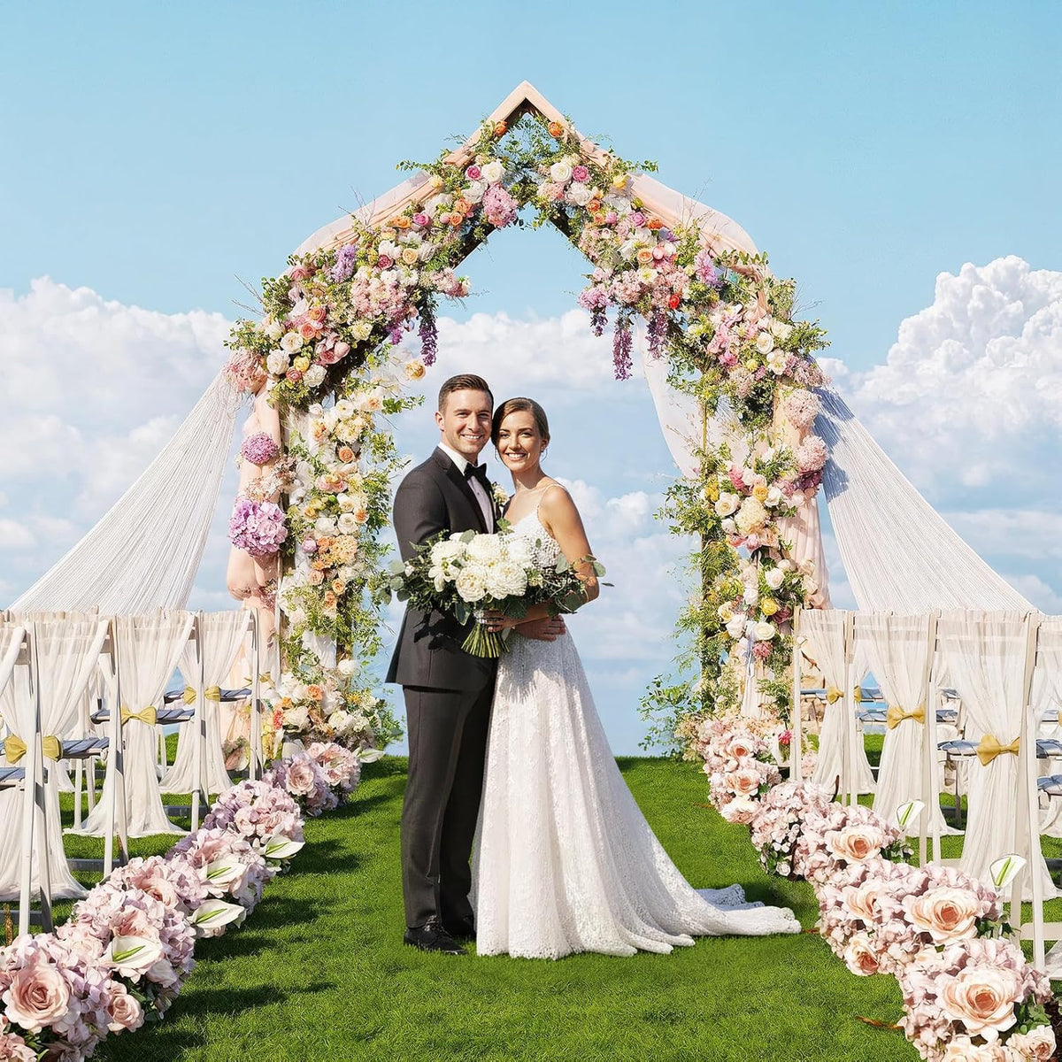 NiHome House-Shaped Solid Wood Wedding & Event Arch Frame, DIY Backdrop for Garden, Church, Party
