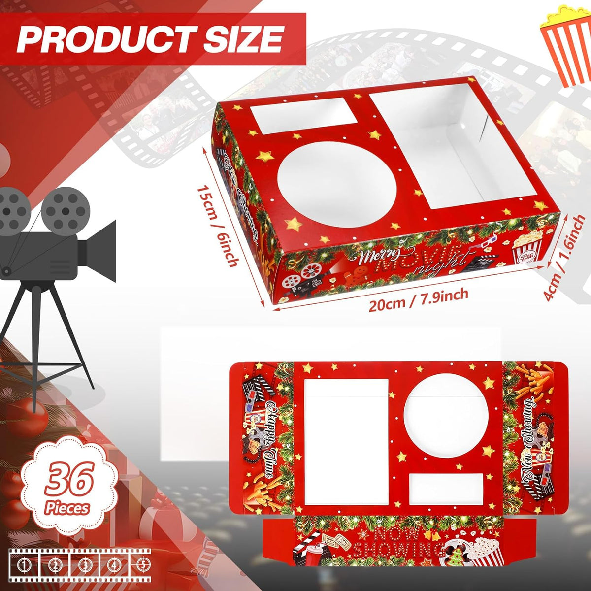 Faccito 36 Pcs Movie Night Snack Trays Movie Theater Snack Boxes Night Supply Disposable Paper