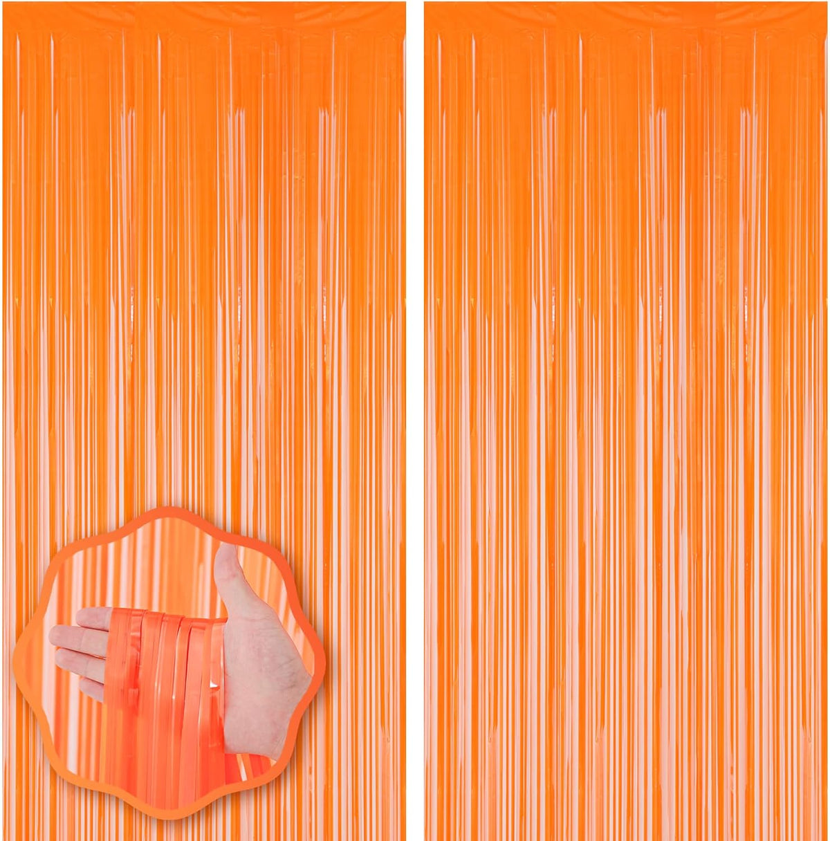 2 Pack Orange Foil Fringe Backdrop Curtains, Tinsel Streamers Birthday Party Decorations, Fringe