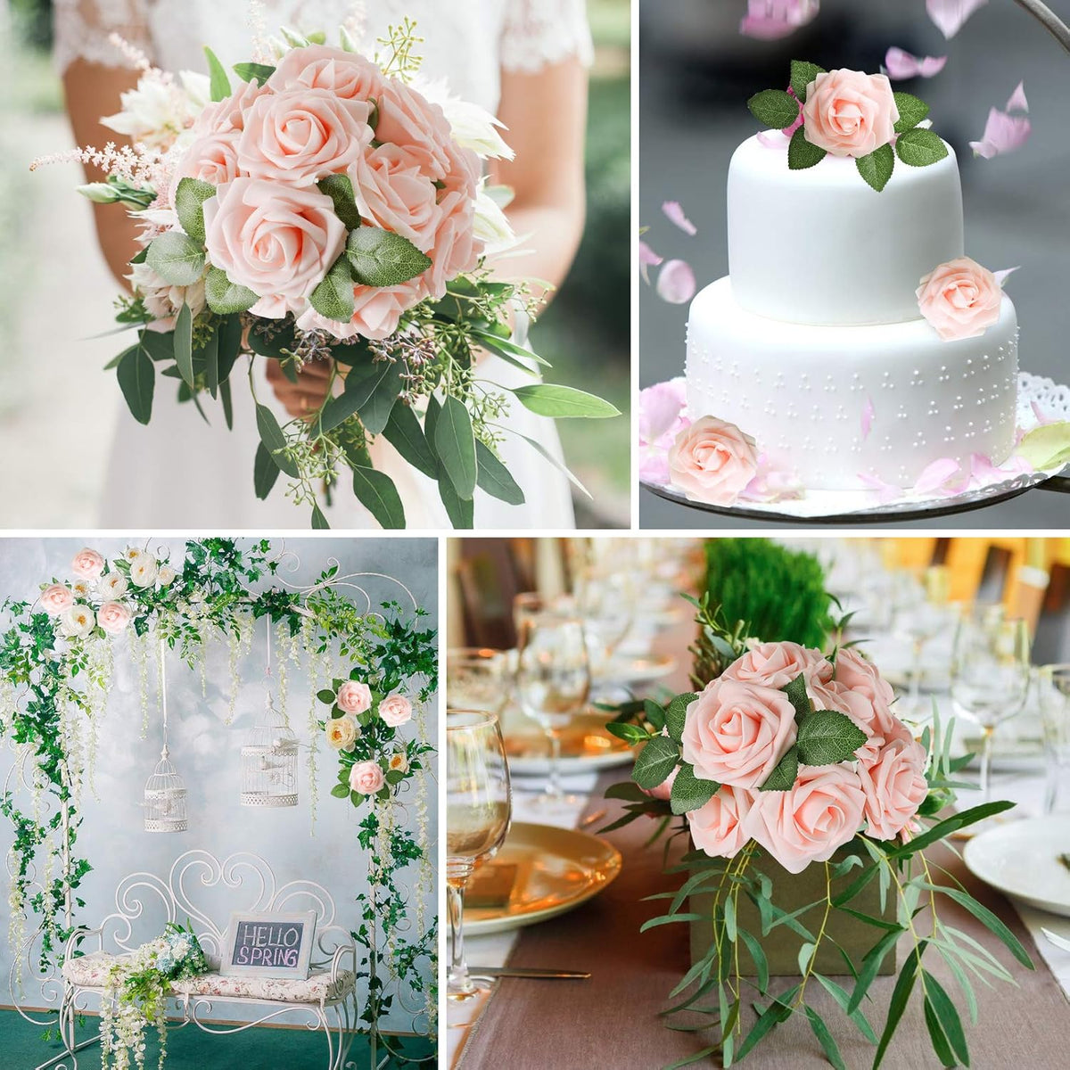 AmyHomie Artificial Flower Blush Pink Rose 25pcs Real Looking Fake Roses w/Stem for DIY Wedding