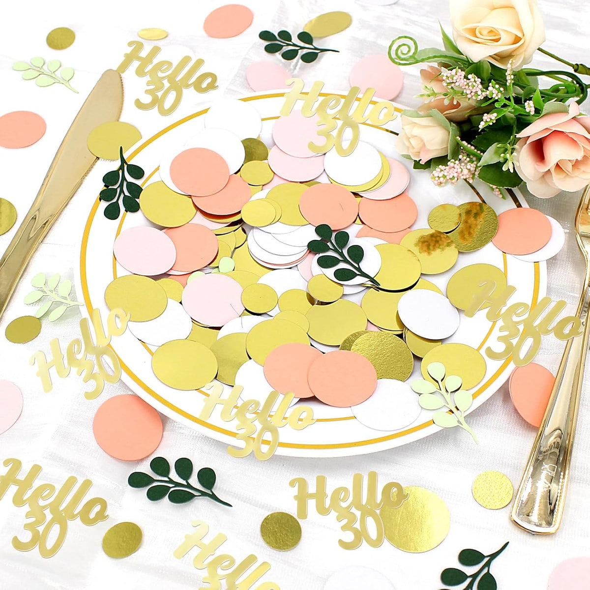 300PC 30TH Birthday Confetti for Table Pink and Sage Green Happy 30TH Birthday Decorations for Her