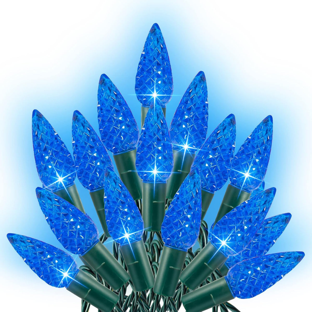 Dazzle Bright 100 LED C6 33 FT Waterproof Connectable Green Wire Fairy Lights, 8 Modes Christmas
