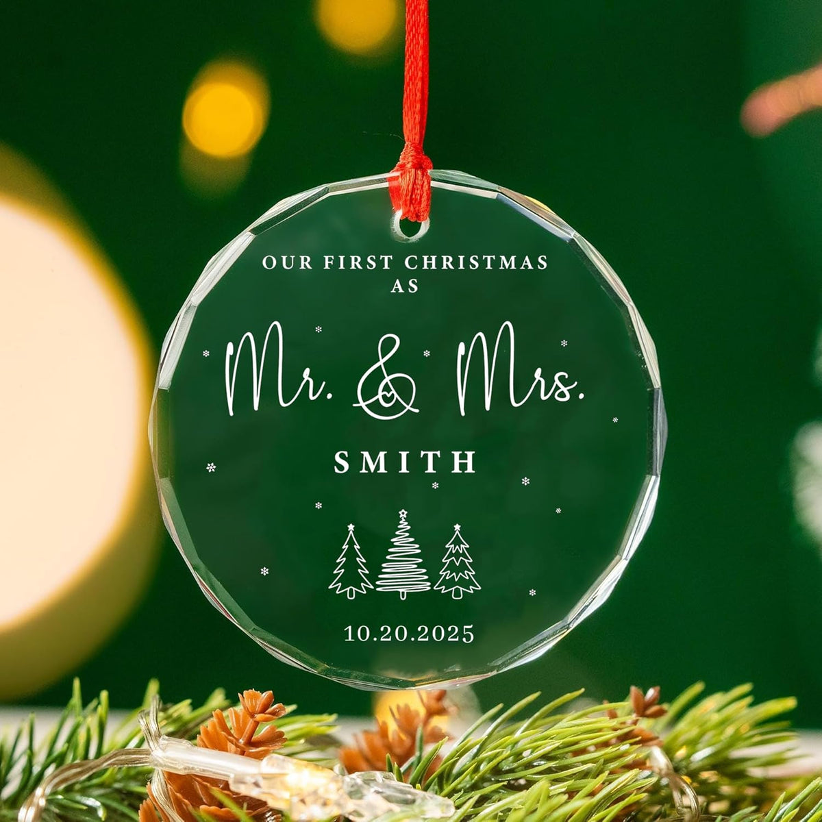 Personalized Glass Ornament 2025 for Married Couples with Name, Custom Wedding Keepsake Gift for