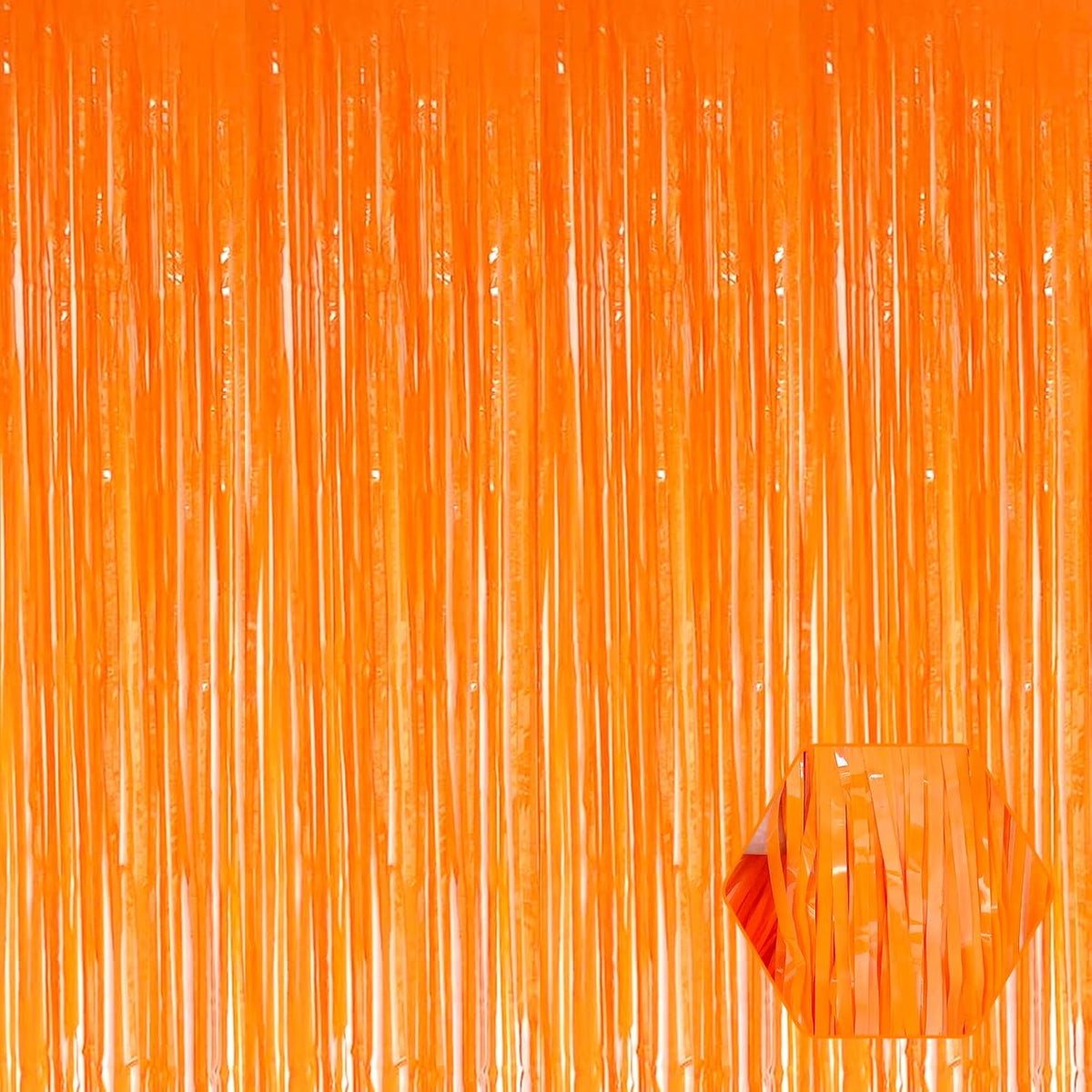 3 Pack Macaron Orange Foil Fringe Curtain Backdrop, 3.28Ft x 8.2Ft Metallic Tinsel Foil Fringe