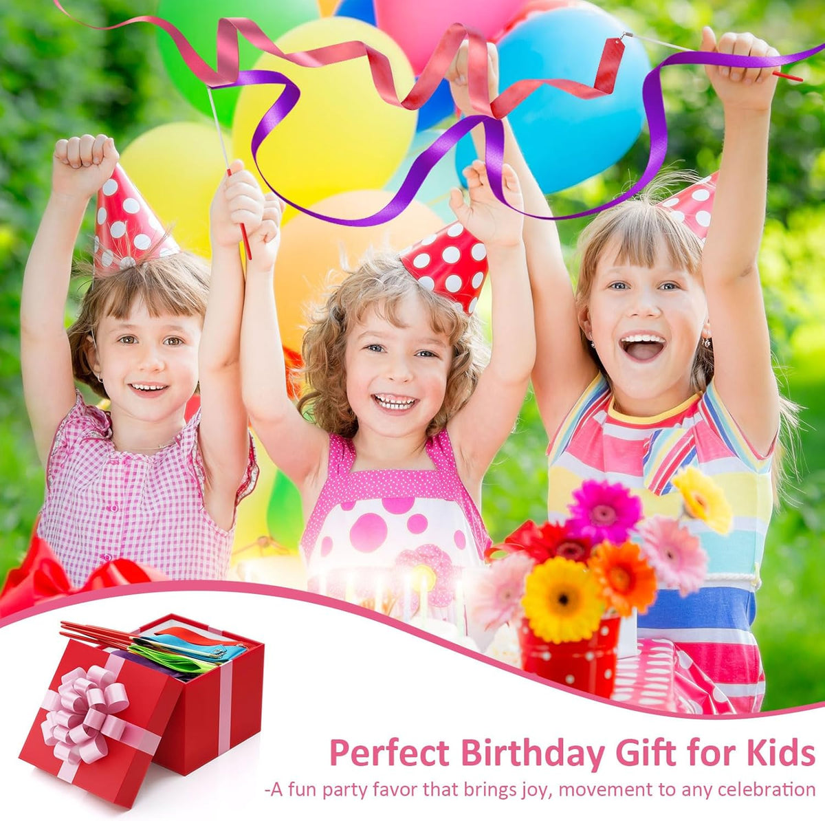 12 Pack Dance Ribbons for Kids, Dance Class, Birthday Party, Gymnastics, Princess Party Favors
