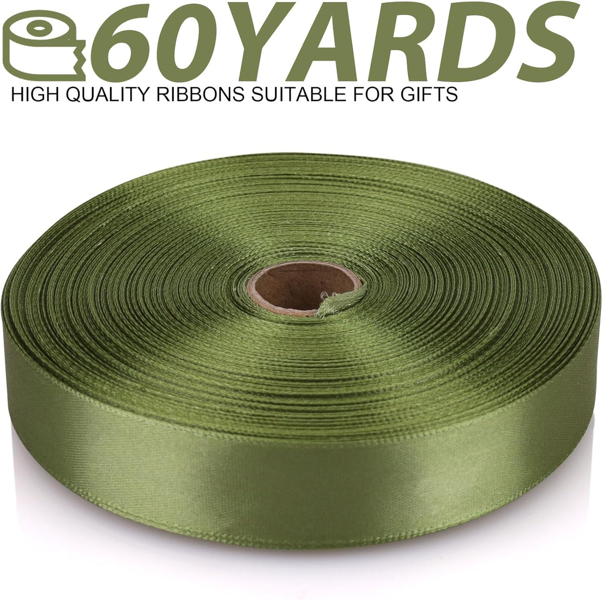 Olive Green Satin Craft Ribbon - 7/8 Inch, 60 Yards - Single Face Polyester for Roses, Gift