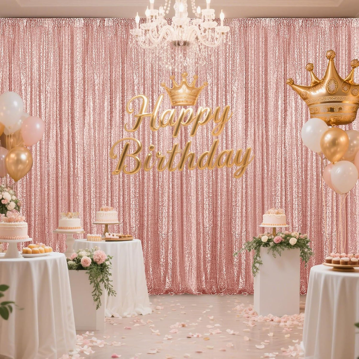 Rose Gold Sequin Backdrop Curtain 2 Pieces 2FTx8FT Glitter Photography Backdrop for Party Wedding