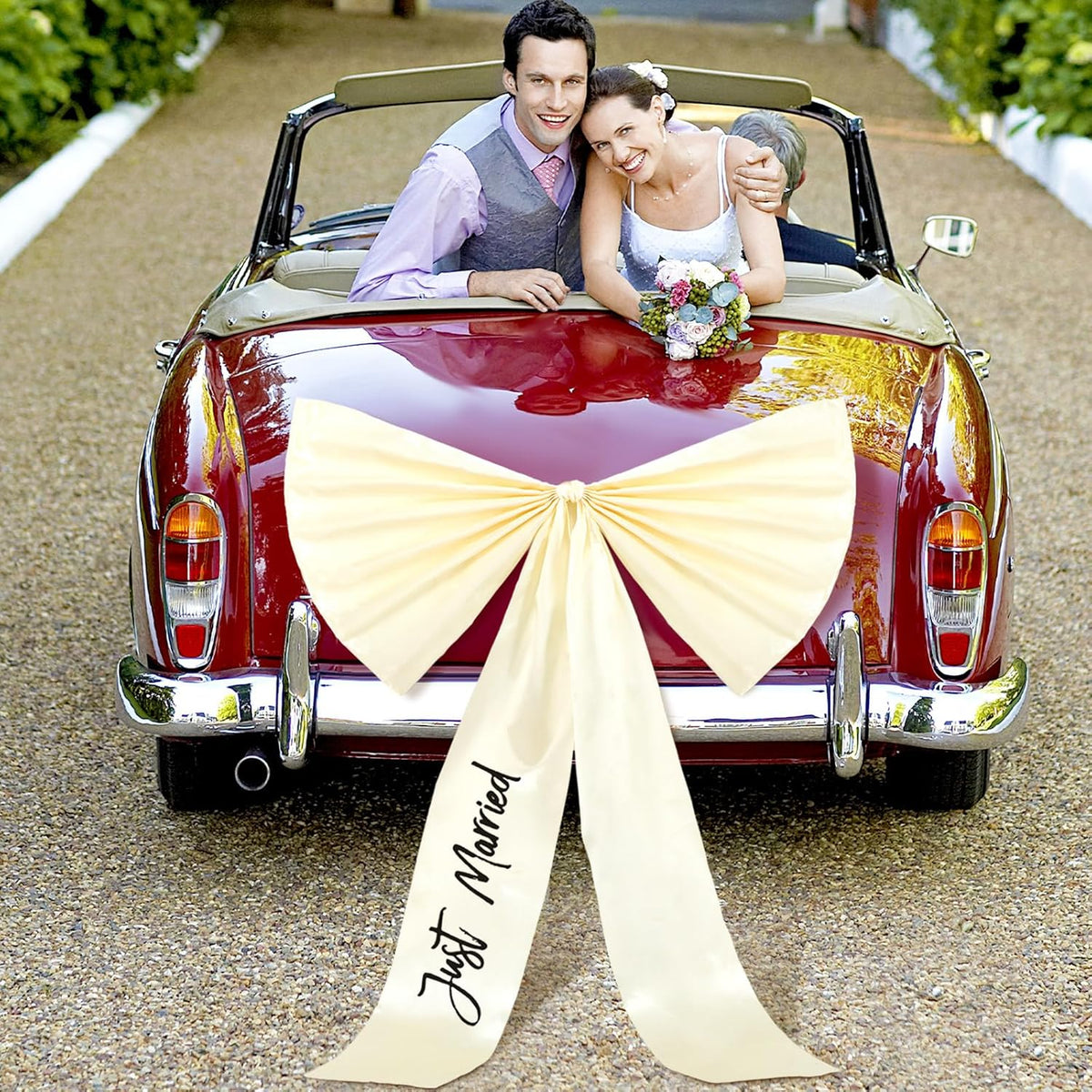 Zeyune 30 Inch Just Married Car Bow Decorations Wedding Reception & Ceremony Decor Kit Giant Ribbon