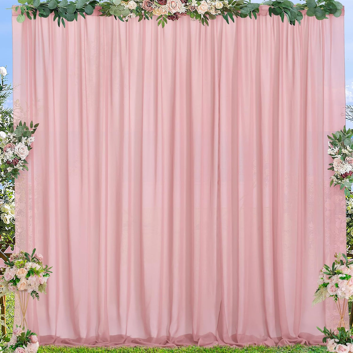 PARTISKY 10x7ft Dusty Rose Chiffon Backdrop Curtains, Wrinkle-Free Sheer Fabric Photo Drapes for