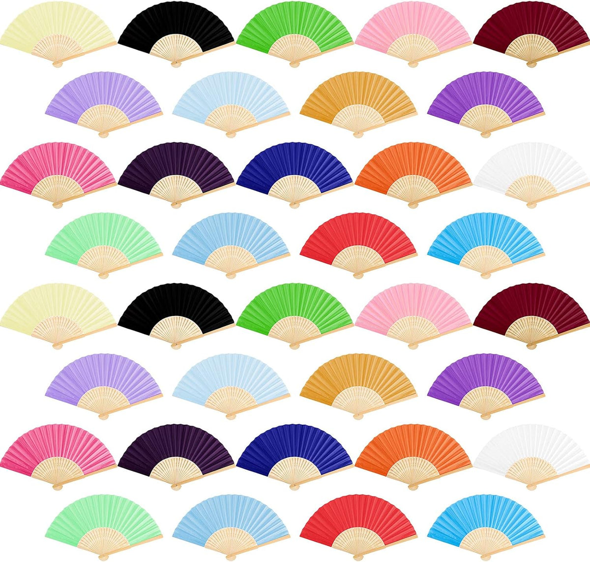 URATOT 36 Pieces Multicolor Folding Fans Silk Bamboo Folding Fans Handheld Fan for Wedding, Party
