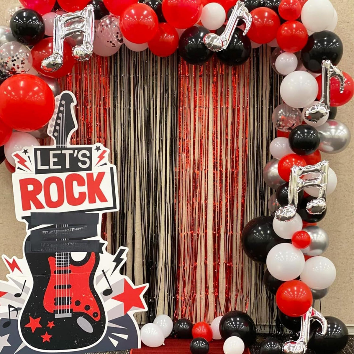 Black Red Balloons, 12 Inch Black Red White and Silver Latex Balloons with Confetti Balloon Party