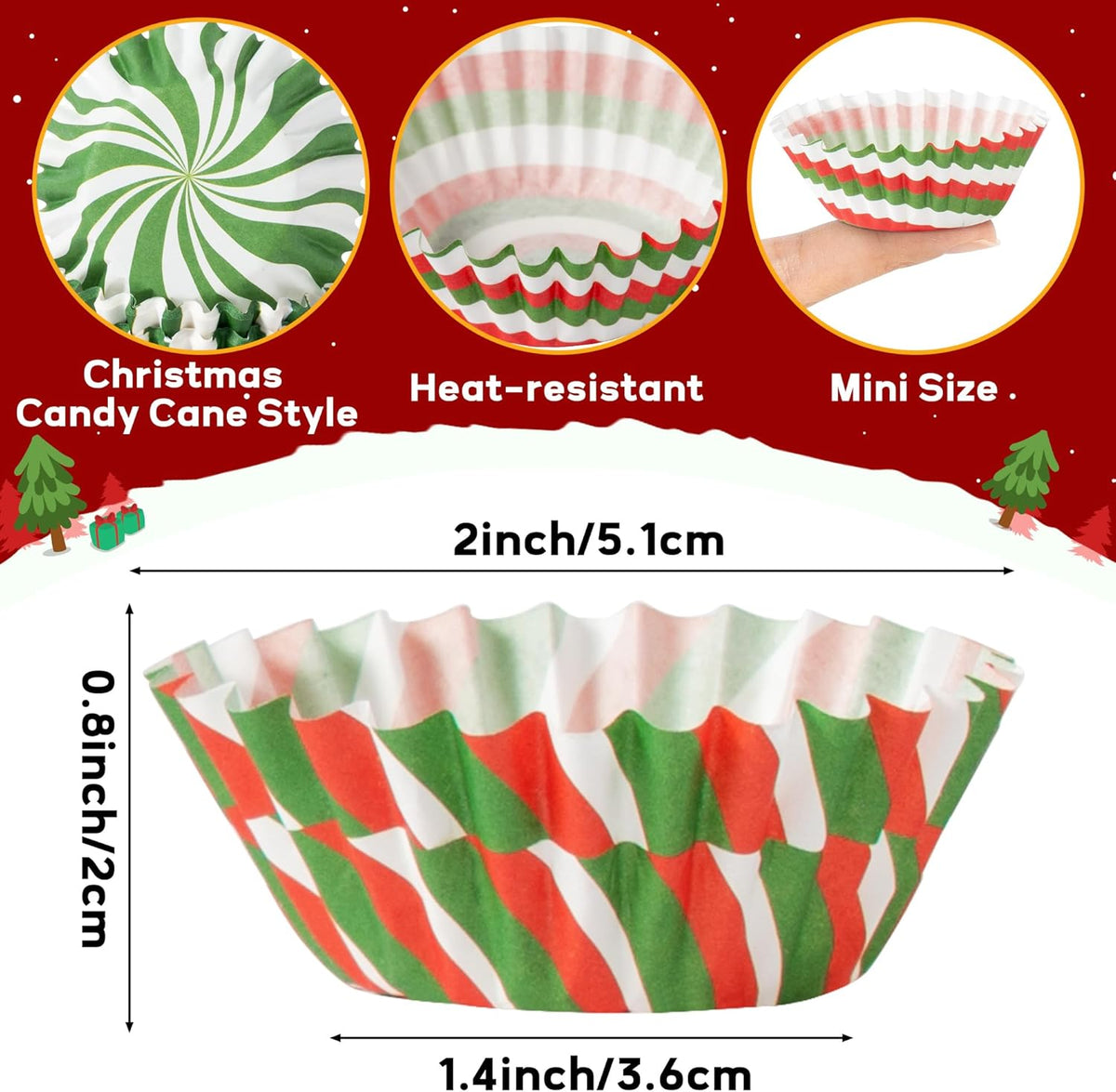 COcnny Christmas Mini Cupcake Liners - 600pcs Merry Christmas Candy Baking Cups Muffin Cupcakes