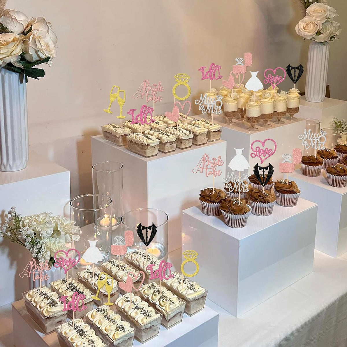 30 PCS Bride to Be Cupcake Toppers Wedding Cake Toppers I Do Love Heart Ring Miss to Mrs Cupcake