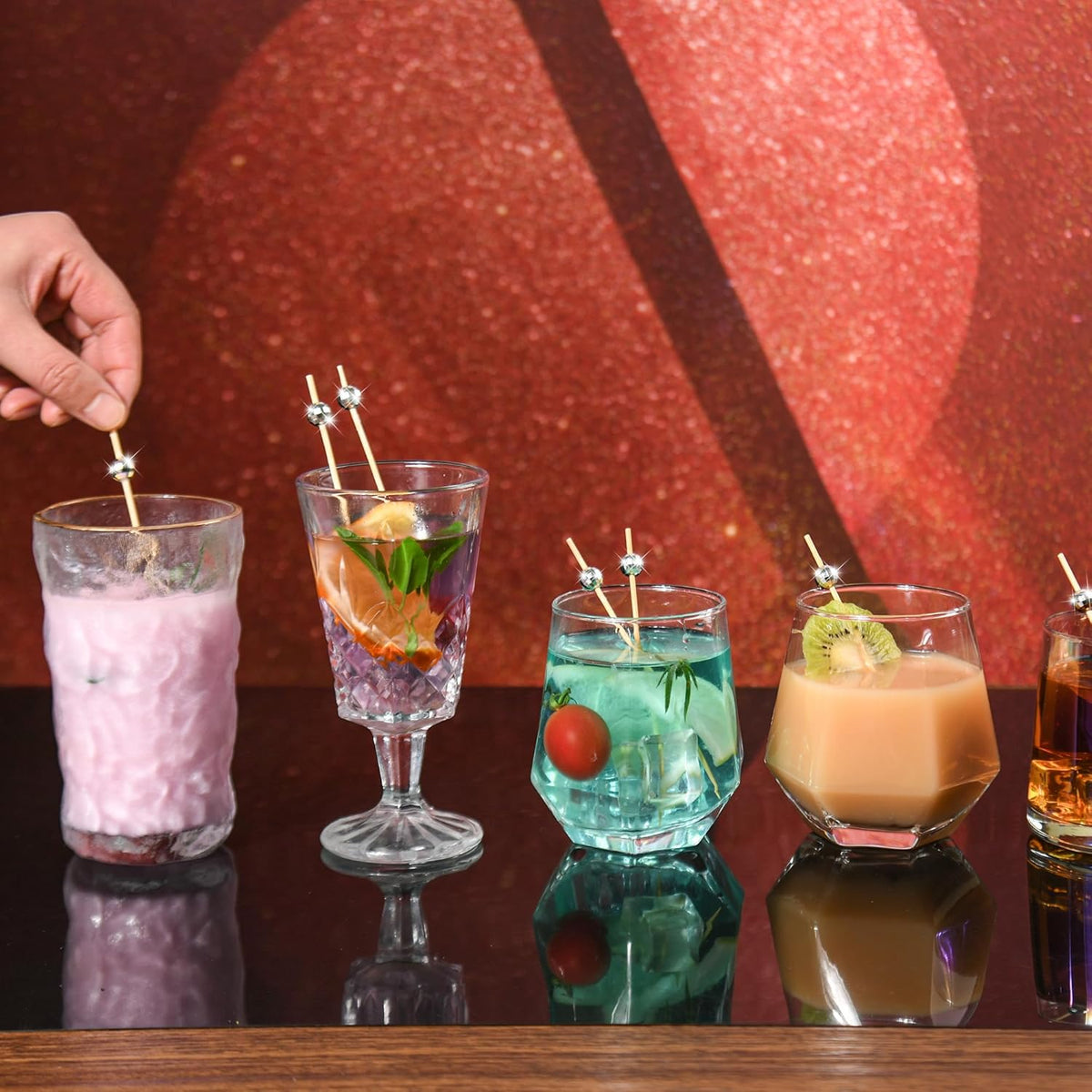 300 PCS Cocktail Picks Disco Ball Decor, Fancy Toothpicks for Appetizers, Bamboo Skewers for