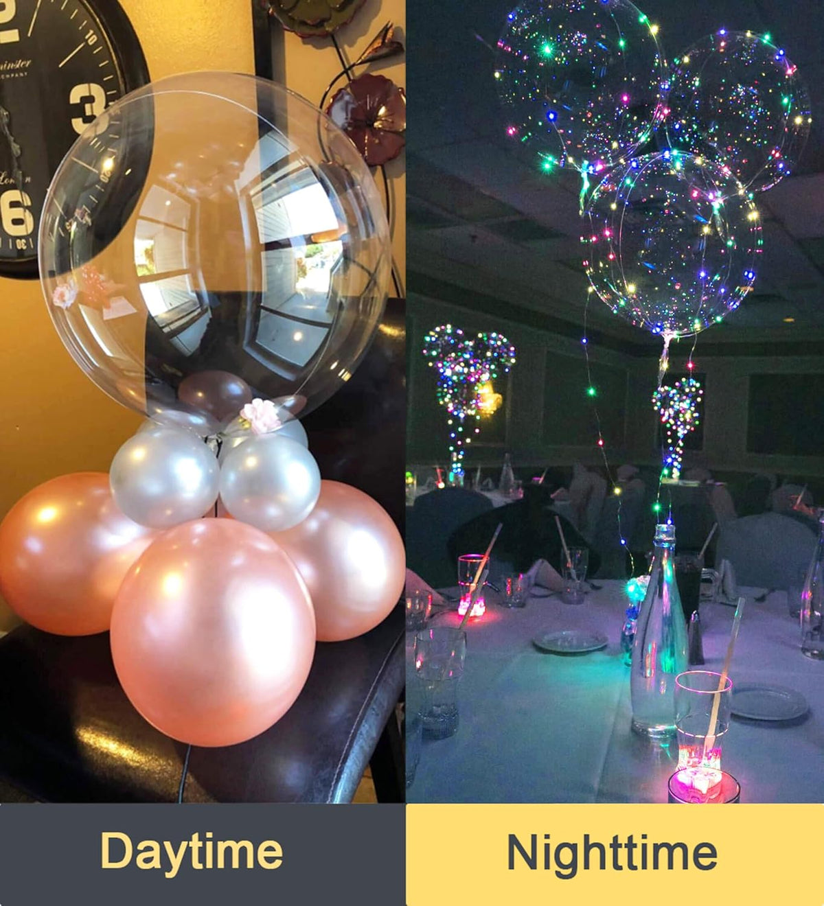 LED Balloons 10 Pack, Light Up Balloons 20 Inches Clear Helium Bobo Balloon, Glow Bubble Balloons