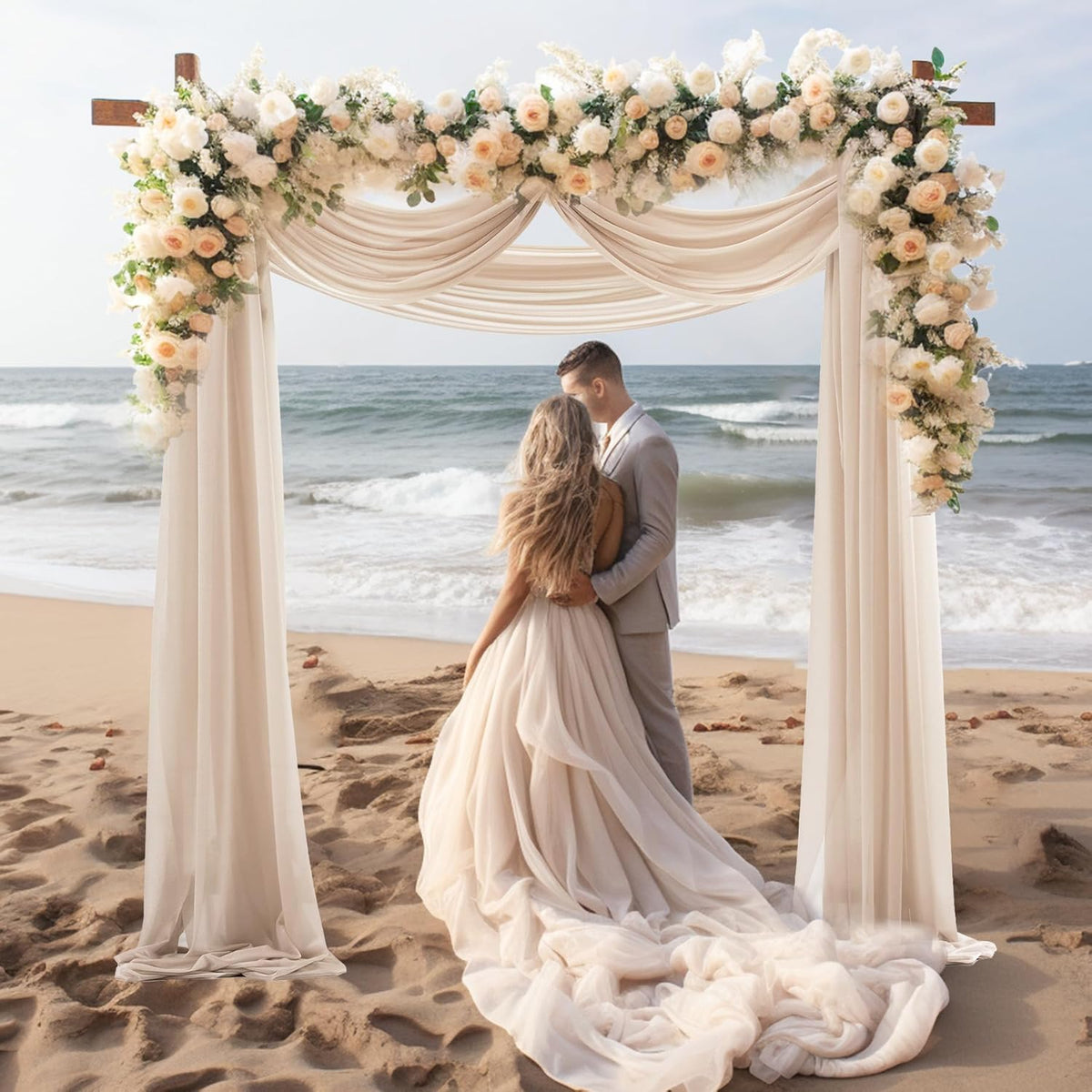 30" x 20Ft Wedding Arch Draping Fabric, 1 Panel Dark Champagne Sheer Curtain Drapes Extra Wide &