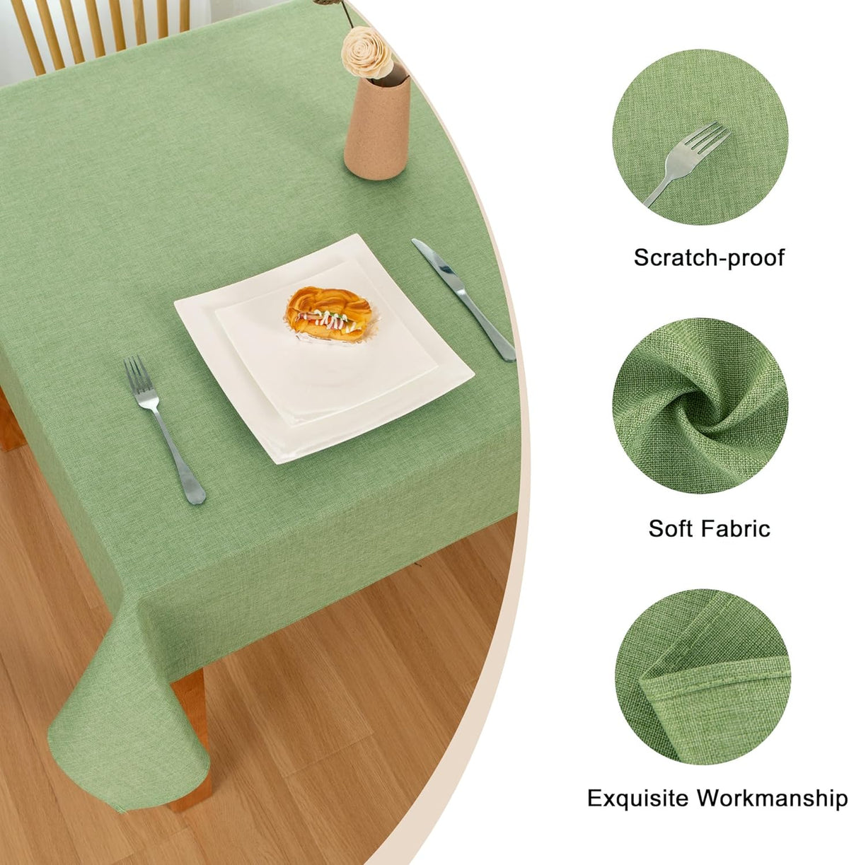 Hiasan Faux Linen Rectangle Tablecloth - Wrinkle and Stain Resistant Washable Decorative Fabric