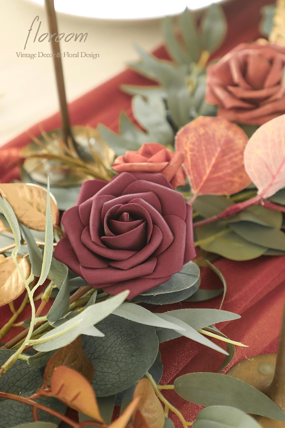 Floroom 6ft Artificial Eucalyptus Garland with Flowers Fake Greenery Burnt Orange Faux Floral Vine