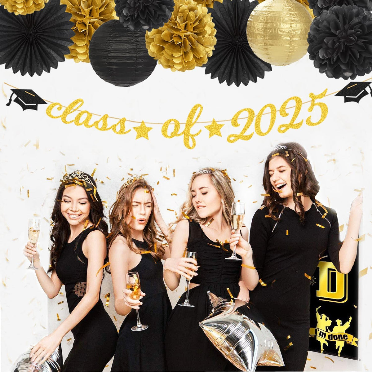 Black-Gold 2025 Class-Congratulations Graduation Party-Decorations - 22pcs High School College Grad