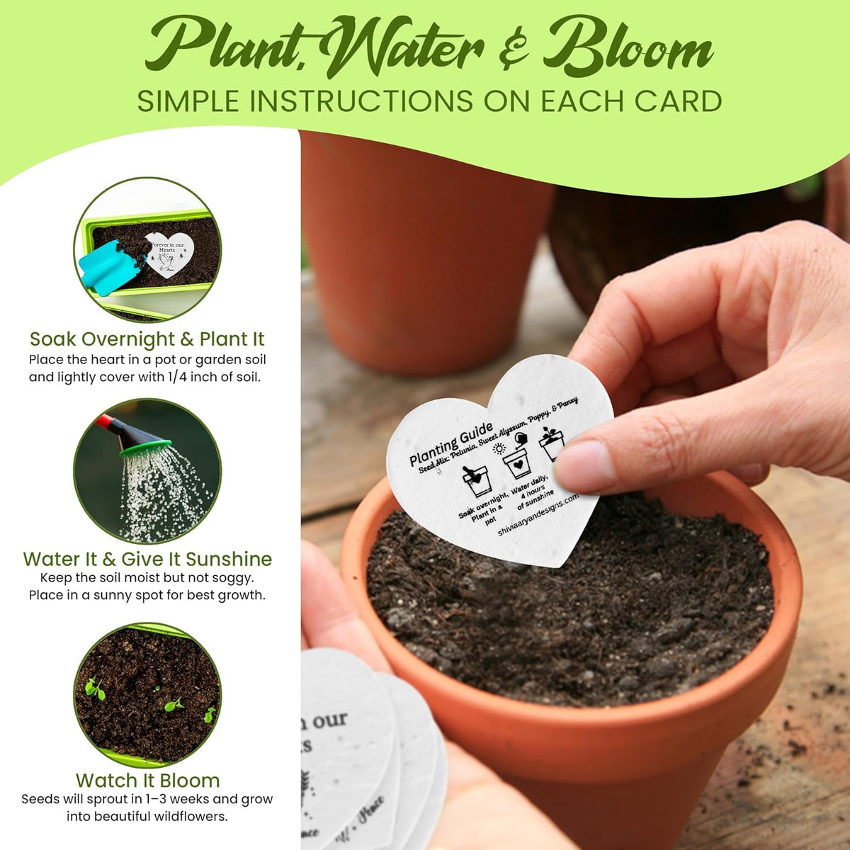 50 Plantable Seed Paper Funeral Favors for Guests - Handmade Seed Cards with Wildflower Seeds for