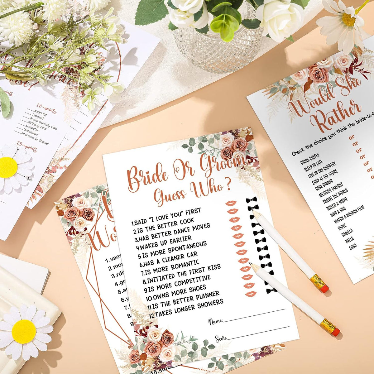 Teling 145 Pieces Bridal Shower Game Bridal Shower Favors Set Wedding Games Cards and Pencils for