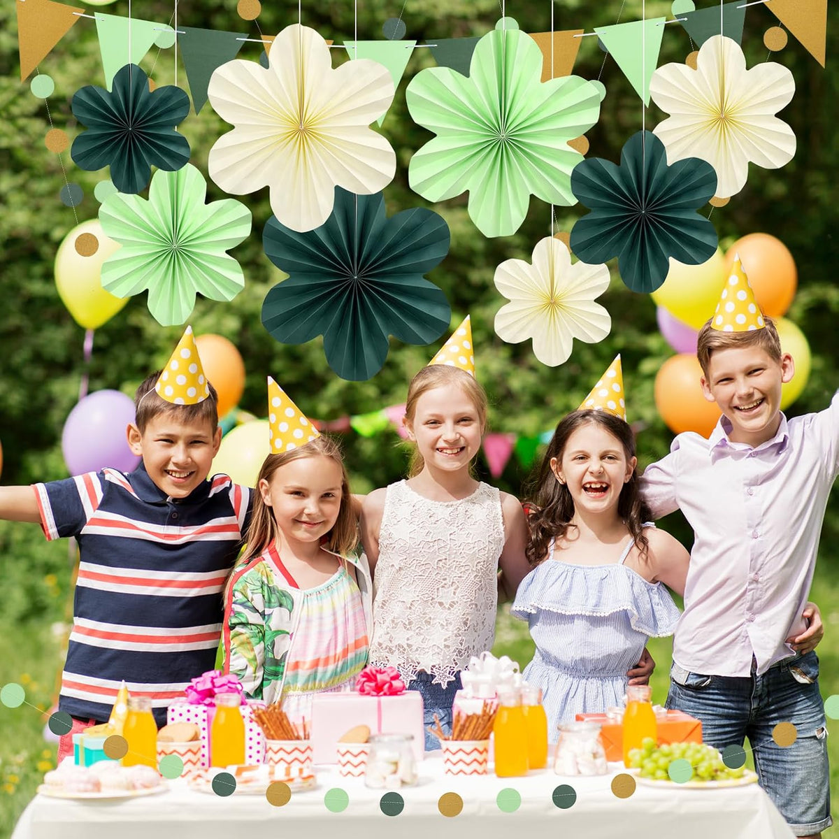 Sage Green Birthday Decoration, Plant Birthday Decorations with Hanging Paper Flowers, Tassel